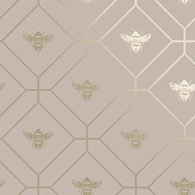Image of Honeycomb Bee Wallpaper Geometric Metallic Modern Gold Pink