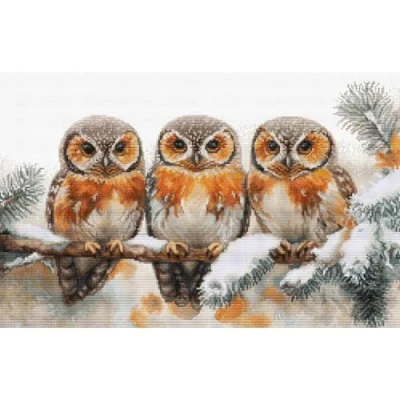 Image of Luca S Cross Stitch Kit Owls in The Silence of Winter, BU5077, Counted for Adults, Needlecraft and Embroidery