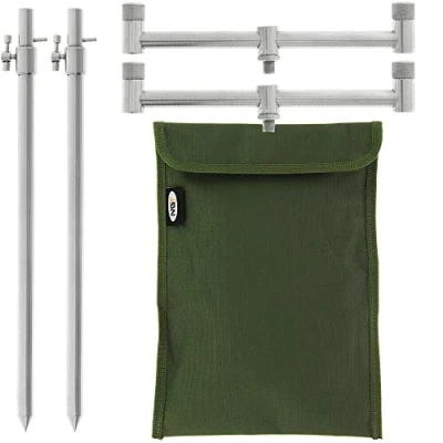 Image of DNA Leisure 2x Stainless Steel Bank Sticks 20 35 &amp; 2 Rod Fixed Buzz Bar Set with Case Carp Fishing
