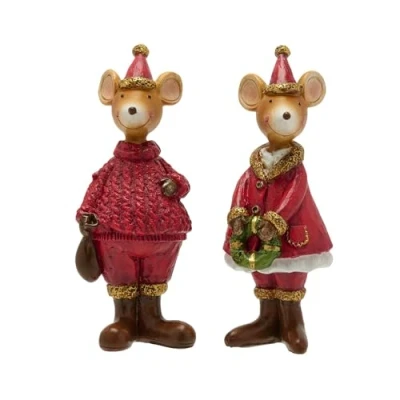 Image of The Seasonal Gift Co Pair of Christmas Jumper Mouse Figurines Decorative Figurine Regal Tidings Whimsical Home Decor &amp; Homeware Gifting Present for Xmas, Festive Season Gift.