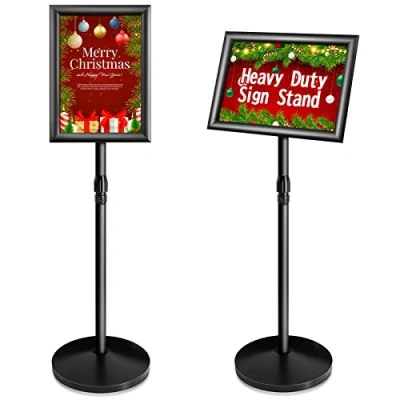 Image of VAIIGO New A4 Heavy Duty Sign Holder Poster Stand, Adjustable Menu Display Stand Floor Standing with Cast Iron Base for Poster, Menu, Ads, Sales, Notice, Signage (A4, Black)