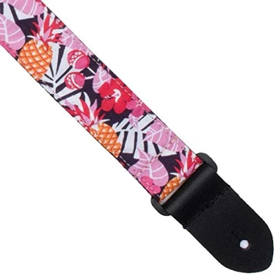 Image of Perri&#039;s Leathers FWS15 7130 Nylon Ukulele Strap 1.5&quot;, Pink Leaves