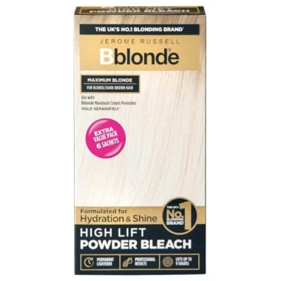 Image of Jerome Russell Bblonde High Lift Bleach Powder Hair for Blonde to Dark Brown Colour with Mineral Oils Care, Dye Lifts 6 9 Shades, Pack of Sachets inside (6 X 25g)