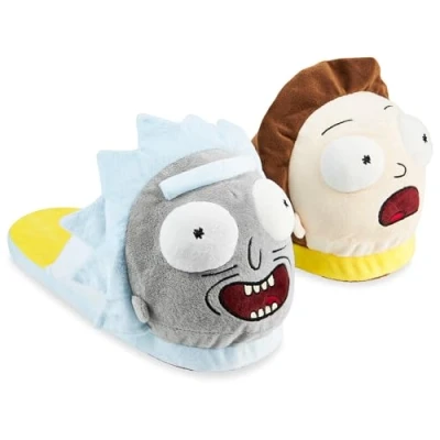 Image of Rick and Morty Men&#039;s Slippers 3D Plush Warm Indoor House Shoes Men Teenagers Size 5 10 Non Slip Sole Gifts for Him (Multicolour, 8/9 UK)