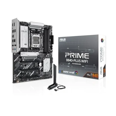 Image of ASUS PRIME B840 PLUS WIFI AMD ATX motherboard, DDR5, PCIe 4.0 Ready, three M.2 slots, Wi Fi 6E, Realtek 2.5Gb Ethernet, DisplayPort, HDMI, rear USB 10Gbps Type A &amp; C support, BIOS FlashBack