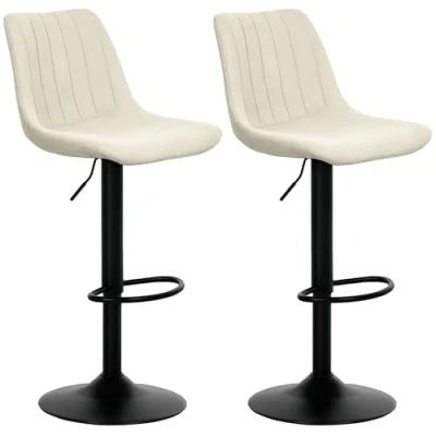 Image of HOMCOM Modern Bar Stools Set of 2, Height Adjustable Swivel Chairs with Backrest, Gas Lift and Footrest, Chenille Barstools for Breakfast Bar, Counter, Kitchen Island, Beige