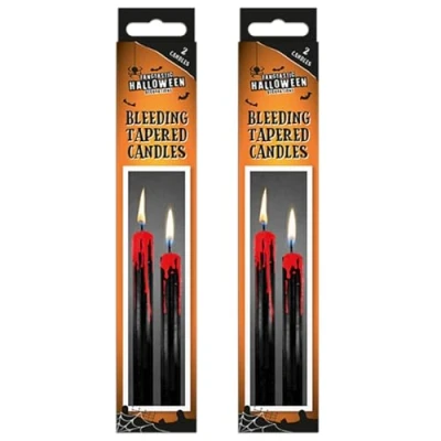 Image of AKH® Halloween Bleeding Tapered Candles Pack of 4 Spooky Blood Drip for Creepy Decor Vampire Tears Black Realistic Scary Gothic Party Decorations