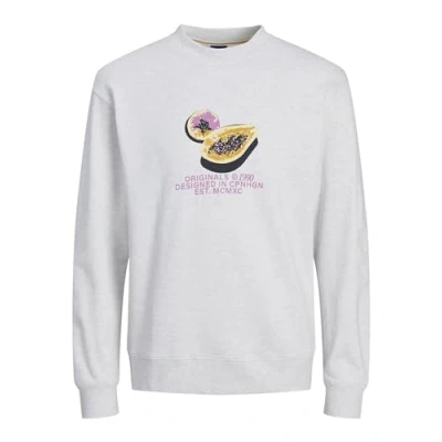 Image of JACK &amp; JONES Men&#039;s Jorvibe Spongy Sweat Crew Neck Sweatshirt, White Melange, L