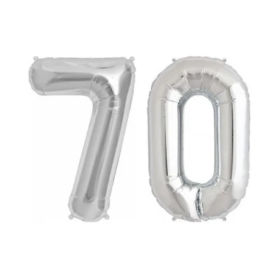 Image of Silver Number 70 Large Helium Foil Balloon Birthday Party Wedding Anniversary Decoration 101cm