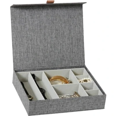 Image of LOVE IT STORE Premium Storage Box for Jewellery Linen Velvet Inside Reinforced with Wood 8 Compartments Grey 27 x 22 6 cm