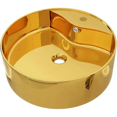 Image of vidaXL Wash Basin with Overflow 46.5x15.5 cm Ceramic Gold