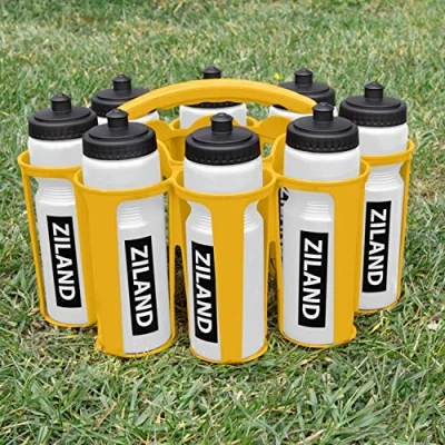 Image of Ziland Academy Easy Squeeze Water Bottle Set [8 x 700ml Bottles 1 Carrier] [Choose Your Colour] Designed for Sport Teams (Clear Yellow Carrier)