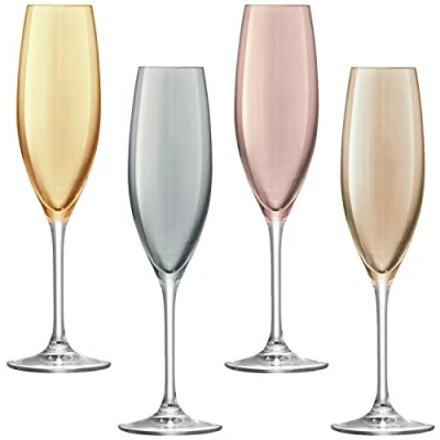 Image of LSA International Polka Champagne Flute 225ml Metallics Assorted Set of 4 Hand Painted Glassware PZ10
