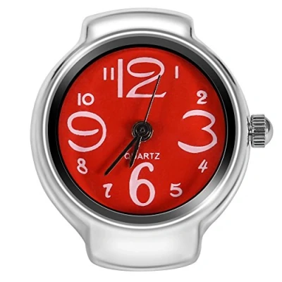 Image of Ring Watch, 8 Colors Fashionable Women Men Quartz Analog Round Finger Love Watch (Red) Wrist Couple