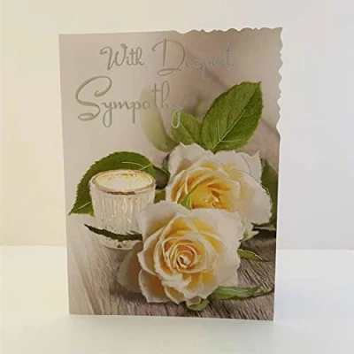 Image of Jonny Javelin with Deepest Sympathy Card Cream Rose Flowers Candle