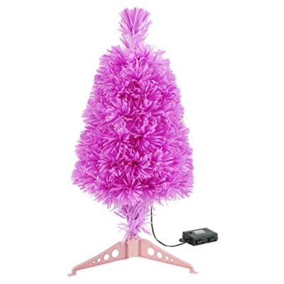 Image of Christmas Concepts® 60cm (24&#039;&#039;) Pink Fibre Optic Tree With Battery Operated LED Colour Changing Lights