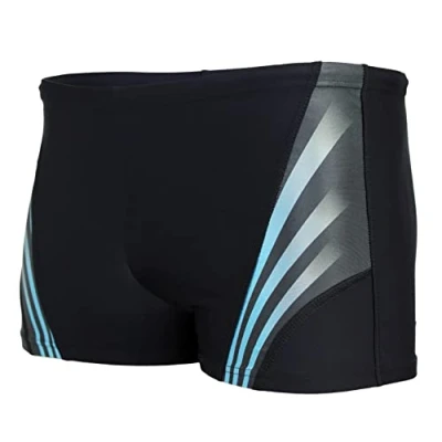 Image of Aquarti Men&#039;s Swim Shorts with Stripes Square Cut, Black/Blue, 3XL