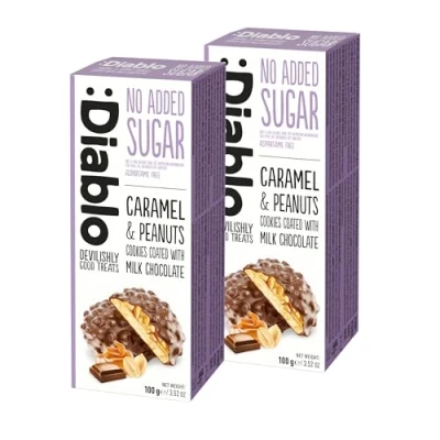 Image of Diablo No Added Sugar Caramel &amp; Peanuts coated with Milk Choclate 100g (Pack Of 2)