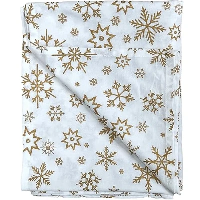 Image of Ragged Rose Christmas Table Cloth Festive Linen Tablecloth with Nordic Style Prints for Living Room &amp; Kitchen Cotton That Fits a 6 7 Ft Gold Snowflakes Print