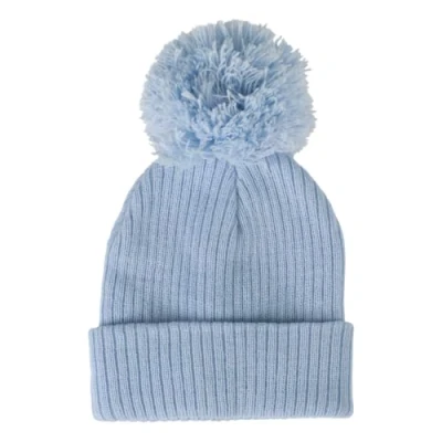 Image of Baby Knitted Hat, Boys &amp; Girls Winter Wooly Hat with Pom Pom, Ribbed Knit Beanie, Blue, 3 6 Months