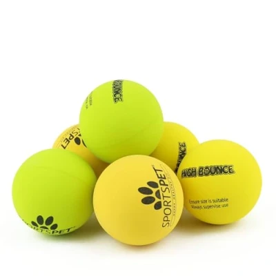 Image of SPORTSPET High Bounce Natural Rubber Dog Balls (6 Pack YELLOWs) (60mm)