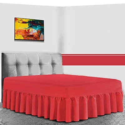 Image of GC GAVENO CAVAILIA Percale Extra Deep Fitted Valance, Non Iron Frilled Sheets, Easy Care Plain Dyed Bedding 180 TC, Polycotton, Red, King