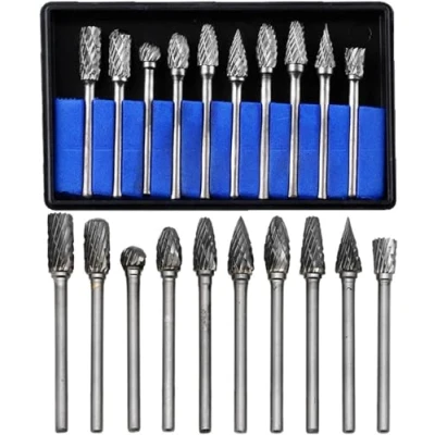 Image of 10Pcs Tungsten carbide Rotary Burr Set, drill bits，Rotary Carving Bits with 1/8 Shank for DIY, Woodworking, Engraving, Metal Carving, Drilling, Polishing