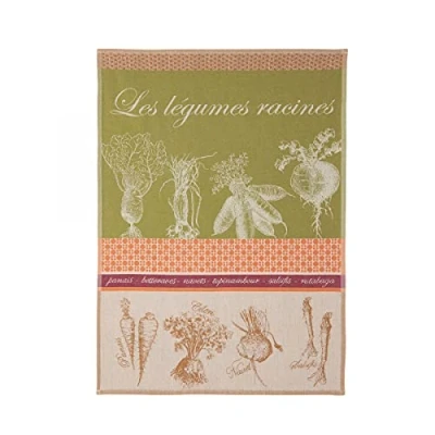 Image of Coucke Cotton Jacquard Tea Towel, Vegetables, (Root Vegetables)