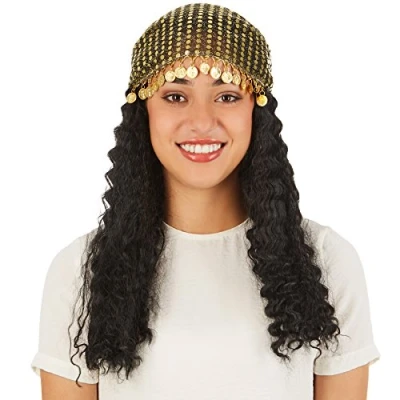 Image of dressforfun Women’s wig fortune teller Lovely mid length hair Includes sequin headscarf with metal coin details Wonderful for women