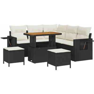 Image of 8 Piece Garden Sofa Set with Cushions Black Poly Rattan Acacia Vidaxl