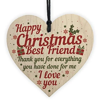 Image of RED OCEAN Best Friend Christmas Card Gifts Friendship Wooden Heart Plaque Thank You Keepsake