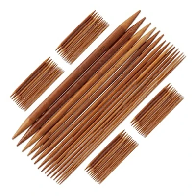 Image of Relaxdays Pack of Double Pointed Knitting, 75 Piece Bamboo Needle Sets, 15 Sizes 2 to 10 mm, for Socks, Natural, 1 x 20 cm