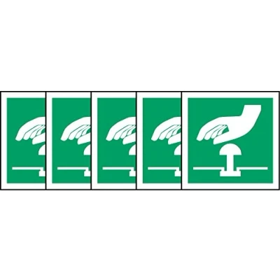 Image of ISO Safety Label Sign International Emergency Stop Button Symbol Self Adhesive Sticker 100mm x (Pack of 5 Stickers)