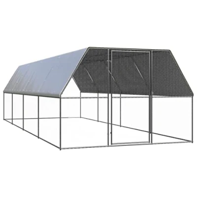 Image of vidaXL Outdoor Chicken Cage Poultry House Animal Husbandry Hutch Run Water resistant Roof Hen 3x8x2 m Galvanised Steel