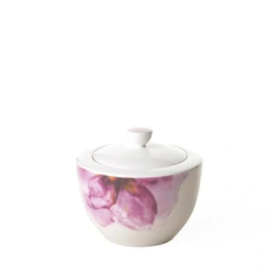 Image of Villeroy &amp; Boch Rose Garden Sugar Bowl, 300 ml, Premium Porcelain, White/Pink