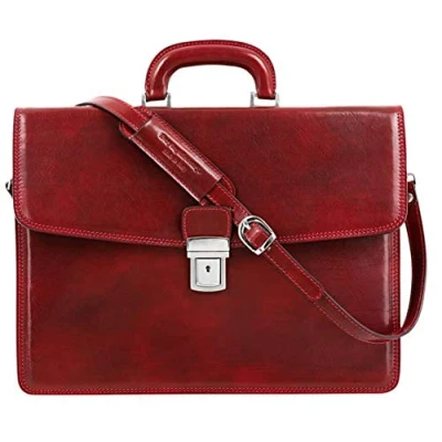 Image of Time Resistance Leather Briefcase Full Grain Attache Case Handmade Red Laptop Bag