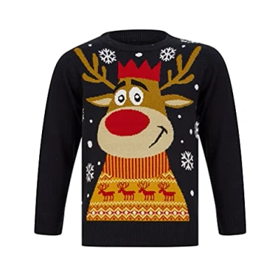 Image of Tokyo Laundry Boys Reindeer Smile Novelty Christmas Jumper in Ink 5 6 Years