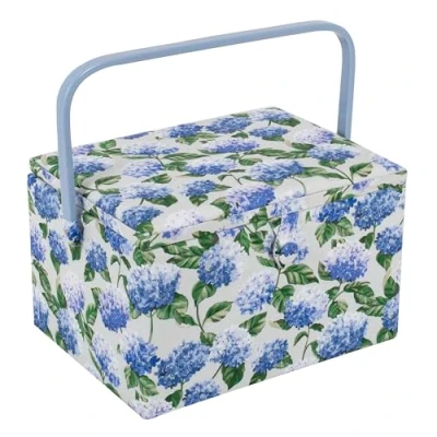 Image of Hobby Gift Exclusive Large Sewing Craft Storage Box, Accessories Tray Pin Cushion Pocket PVC Handle 23.5 x 31 20cm, Hydrangea