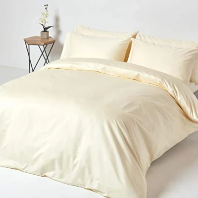 Image of HOMESCAPES 1000 Thread Count Egyptian Cotton Cream Duvet Cover Set Super King Size Luxury Quilt Bedding 2 Pillowcases Included