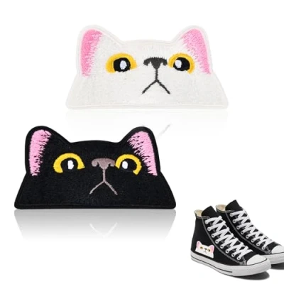 Image of Embroidered Patches,2 Pieces Cat Patch,Cat Iron On Sew Patches,Iron Patches for Clothes,Embroidered Applique Patch,for DIY Craft,Shirts, Jeans,Hats