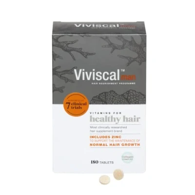 Image of Viviscal Hair Supplement For Men, Pack of 180 Tablets, Natural Ingredients with Rich Marine Protein Complex AminoMar C, Zinc &amp; Flax Seed, Contributes to Healthy Growth (3 Month Supply)
