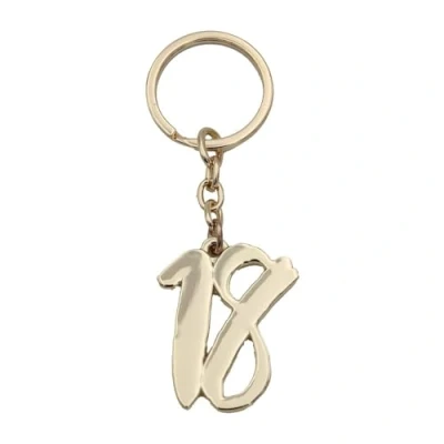Image of Signography Gold Metal Birthday Number Keyring 18th