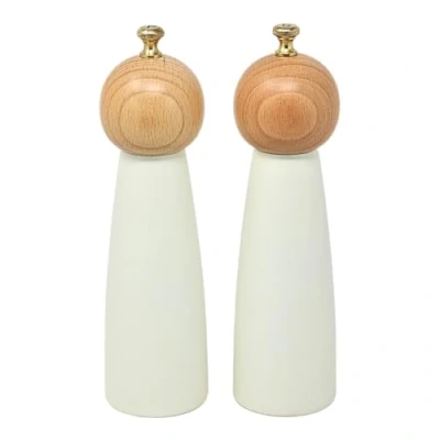 Image of UNIQUE HOME LIVING 20cm Salt and Pepper Grinders Set of 2 Wooden &amp; Shakers, Manual Mills with Adjustable Coarseness Cream