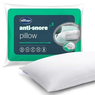Image of Silentnight Polyester Anti Snore Pillow Ergonomically Designed with Contoured Foam Providing Head and Neck Support to Reduce Snoring Hypoallergenic Medium Support, White , Pack of 1