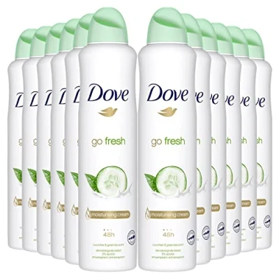 Image of Dove Go fresh Cucumber &amp; Green Tea Anti perspirant Deodorant with ¼ moisturising cream aerosol a long lasting, fragrance 250 ml