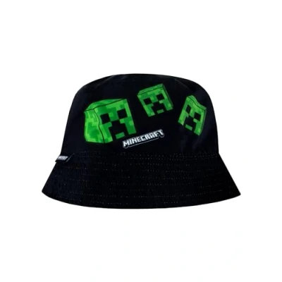 Image of Minecraft Hat Reversible Bucket for Boys Creeper Gaming Official Gamer Merchandise Black One Size