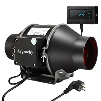 Image of Aygrochy Quiet 6 Inline Duct Fan with Temperature Humidity Controller Ventilation Exhaust Using for Heating Cooling Booster, Grow Tents, Hydroponics,Home use and Blower.