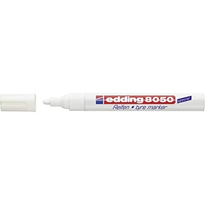 Image of edding 8050 tyre marker white 1 pen round nib 2 4 mm for marking tyres and other rubber surfaces, indoor outdoor use, waterproof