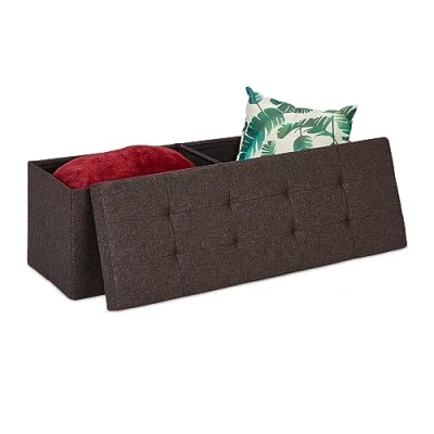 Image of Folding Storage Bench, Padded, Hinged Lid, Hallway Chest, Divider, 120 l, Bedroom Stand, Brown Relaxdays