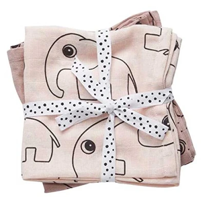 Image of Done by deer 30681 Pack of 2 muslins with Elephant Design, Pink